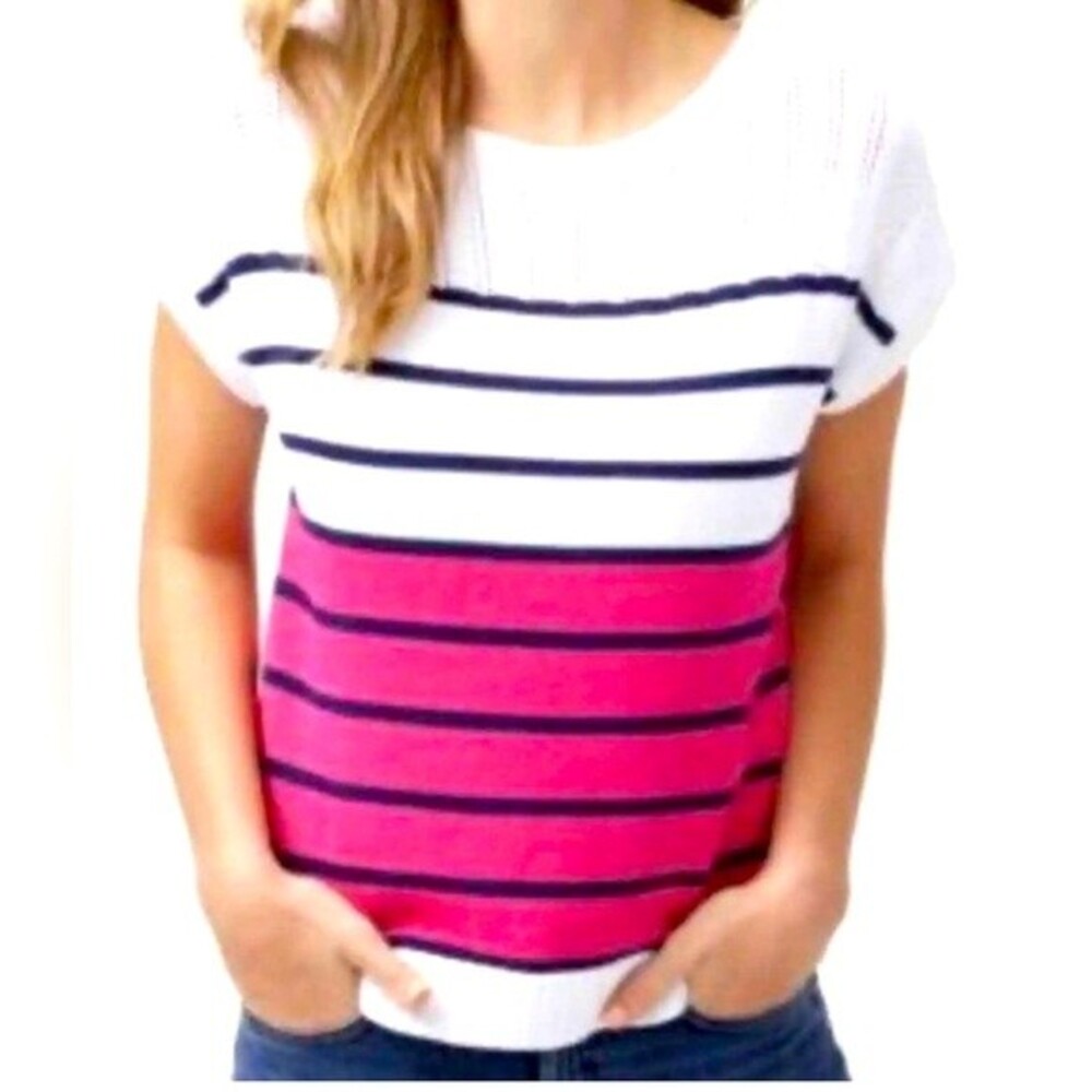 Tommy Bahama Pickford Striped/Color block Sleeveless Sweater Top White Blue Pink